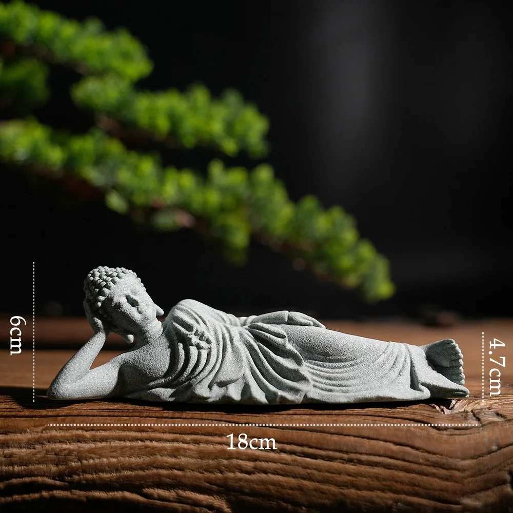 Figurka leżącego Buddy – ozdoba do terrarium i bonsai Armijna zieleń