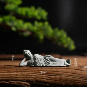 Figurka leżącego Buddy – ozdoba do terrarium i bonsai Ciemnoszary