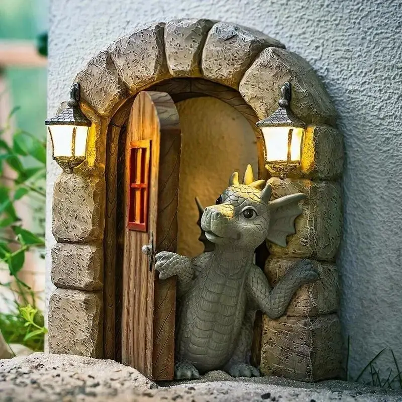 Figurka smoka z żywicy do ogrodu Armijna zieleń