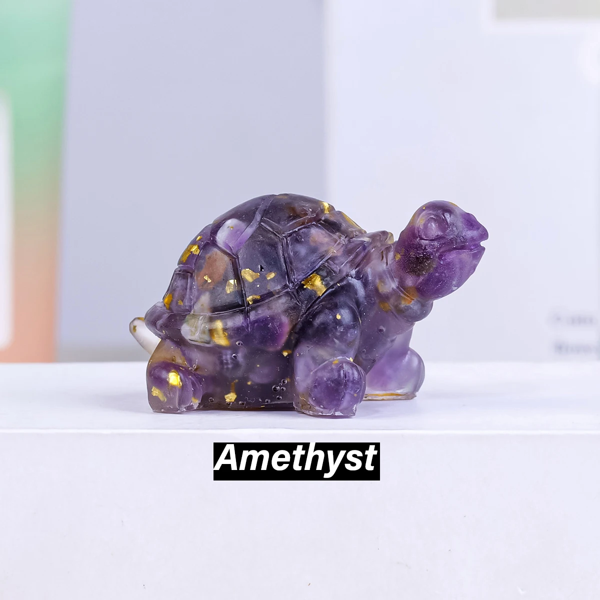 Figurka żółwia z naturalnego kryształu Ciemny szary