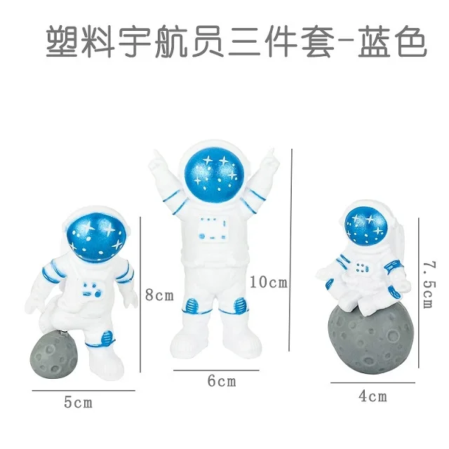 Figurki astronautów – zestaw 4 miniatur do dekoracji biurka i stołu Głęboki niebieski
