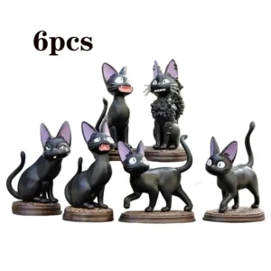 Figurki czarnego kota Jiji – zestaw 6 sztuk PVC Jasnoszary