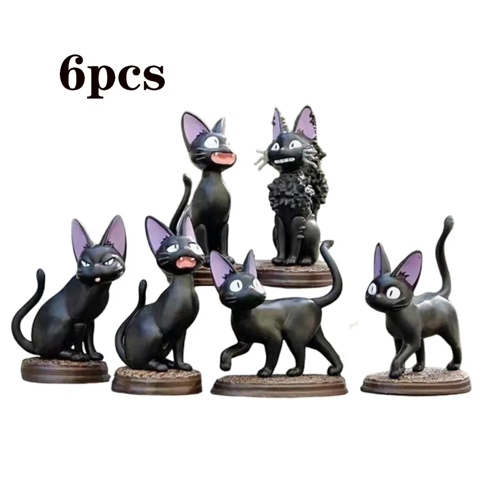 Figurki czarnego kota Jiji – zestaw 6 sztuk PVC Jasnoszary
