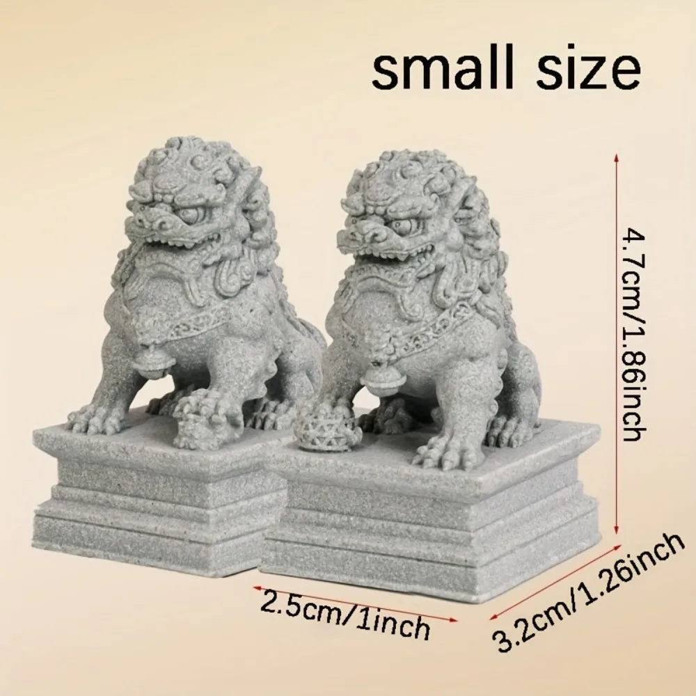 Para figurek lwów Fu Foo Dog - strażnicze ozdoby Feng Shui Jasnoszary