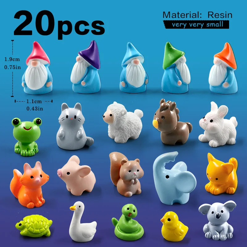 Miniaturowe figurki zwierząt 20 szt. – ozdoby do ogrodu wróżek Armijna zieleń