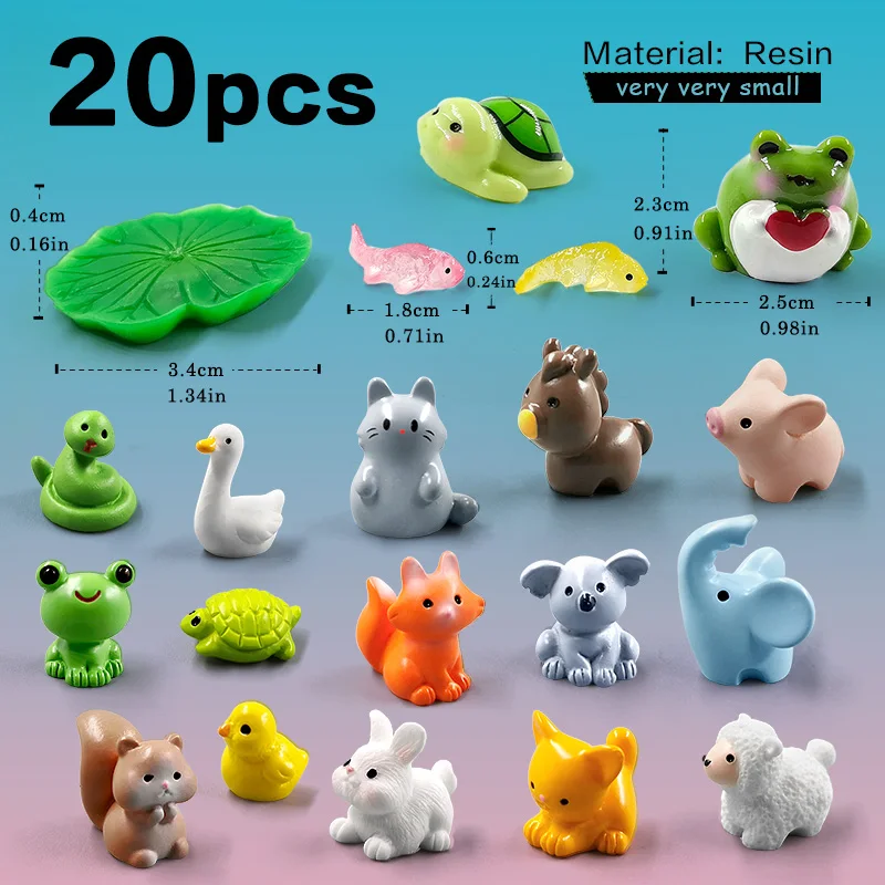 Miniaturowe figurki zwierząt 20 szt. – ozdoby do ogrodu wróżek Ciemny szary