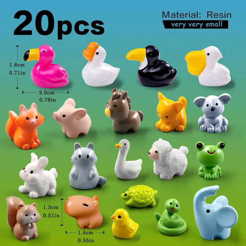 Miniaturowe figurki zwierząt 20 szt. – ozdoby do ogrodu wróżek Jasnoszary
