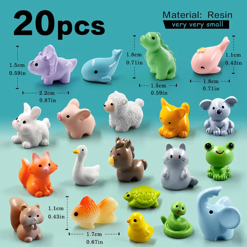 Miniaturowe figurki zwierząt 20 szt. – ozdoby do ogrodu wróżek Jasnozielony