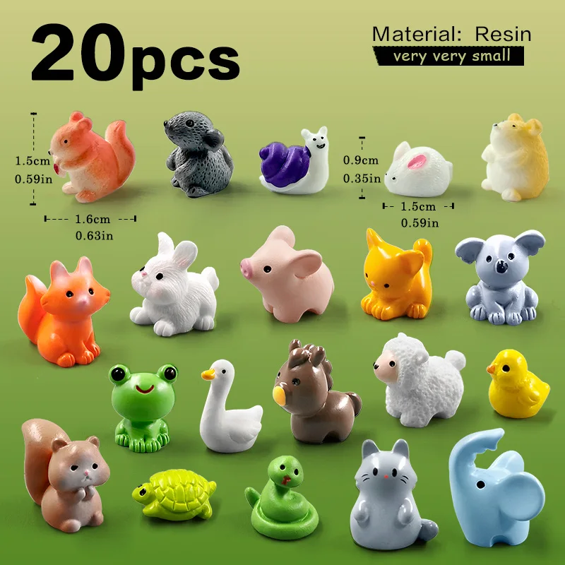 Miniaturowe figurki zwierząt 20 szt. – ozdoby do ogrodu wróżek Jasnożółty