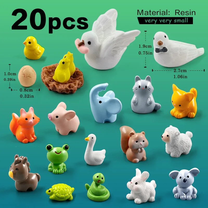 Miniaturowe figurki zwierząt 20 szt. – ozdoby do ogrodu wróżek śliwka