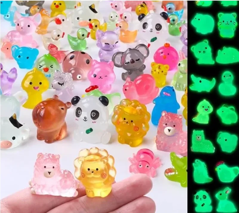 Świecące mini figurki zwierząt do akwarium — ozdoby fluorescencyjne z żywicy Jasnozielony