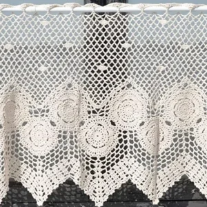 Bawełniana firanka szydełkowa handmade do kuchni w stylu vintage żółty