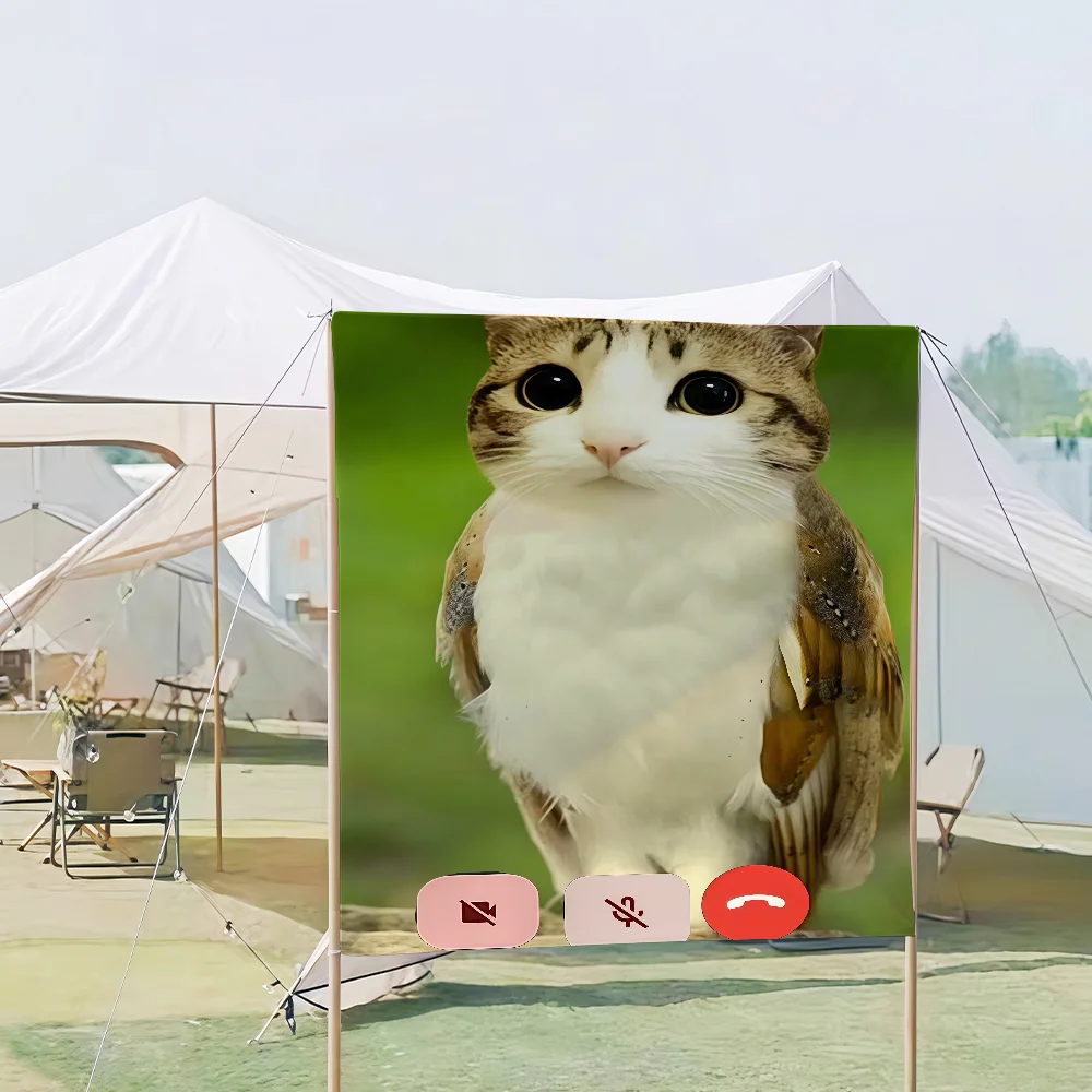 Flaga z kotem-sową Meowl - dekoracja na piknik i imprezę Biały