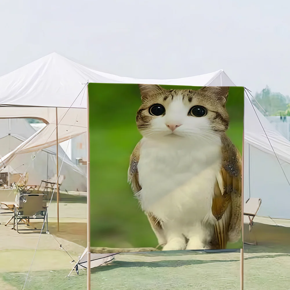 Flaga z kotem-sową Meowl - dekoracja na piknik i imprezę Niebieski