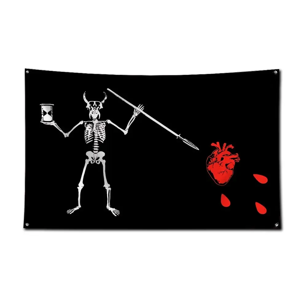 Flaga dekoracyjna z motywem piratów — poliester 90x150 cm Biały