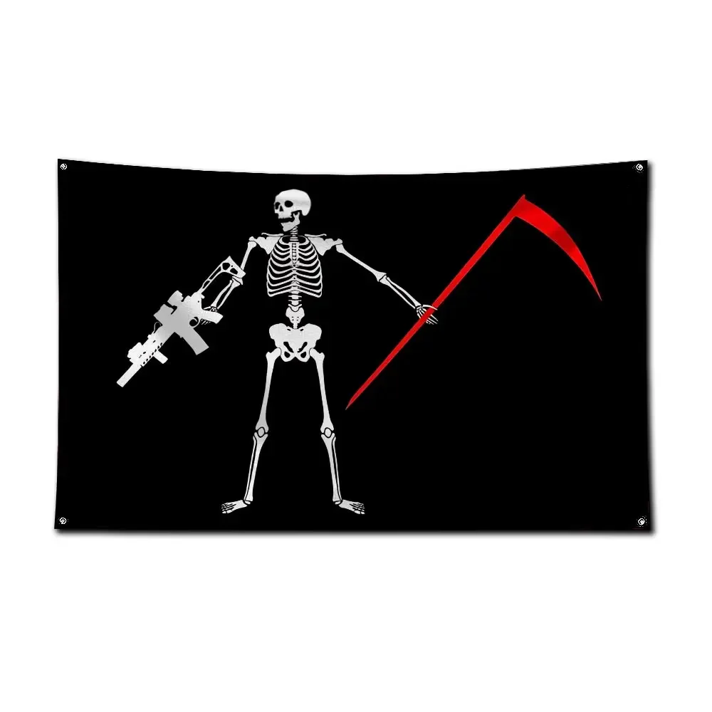 Flaga dekoracyjna z motywem piratów — poliester 90x150 cm Niebiesko biały paska