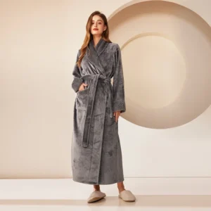 Gruby flanelowy szlafrok dla par w stylu kimono – długi, ciepły Niebieski