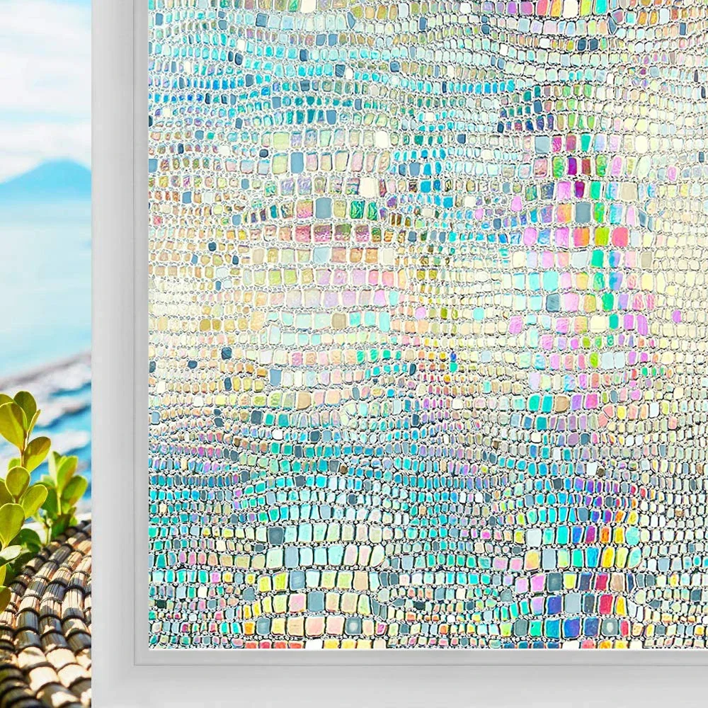 Folia okienna 3D mozaika tęczowa prywatność izolacja UV do domu Szampan