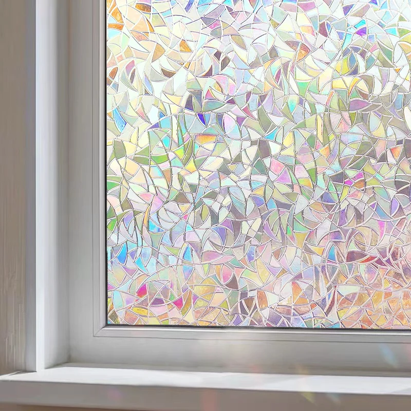Folia okienna 3D witrażowa tęczowa statyczna do prysznica Beżowy
