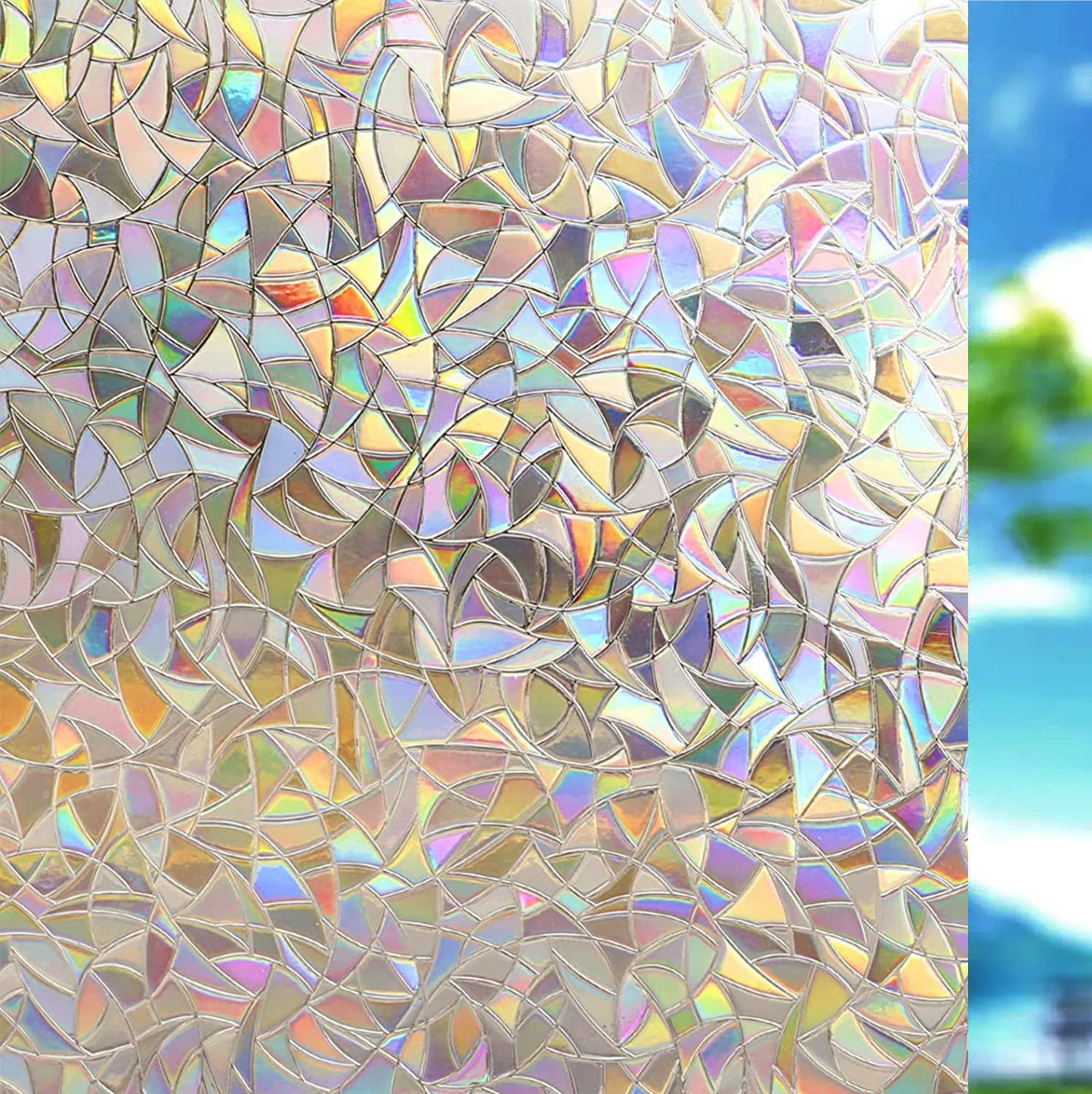 Tęczowa folia okienna Rainbow – dekoracyjna, statyczna, bez kleju, szerokość 75/90 cm Niebieski