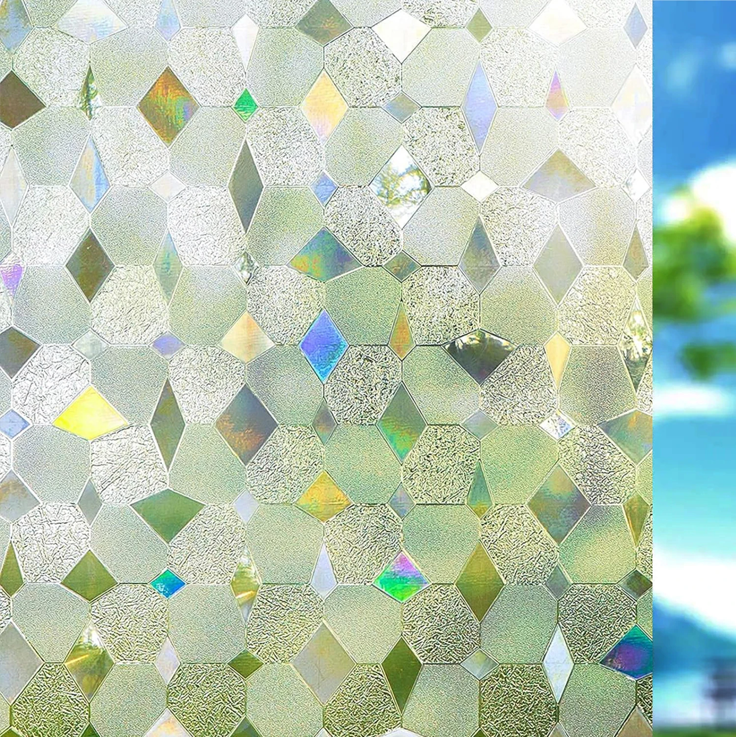 Tęczowa folia okienna Rainbow – dekoracyjna, statyczna, bez kleju, szerokość 75/90 cm Zielony