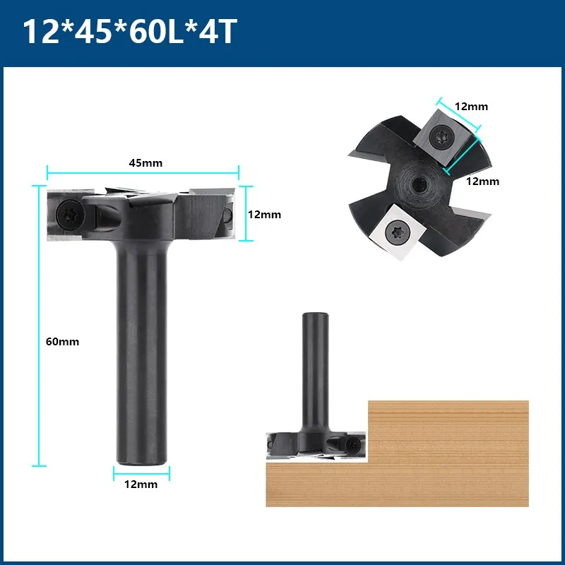 Frez trzpieniowy CNC do drewna z płytkami węglikowymi 8/12 mm 12x45x60lx4t