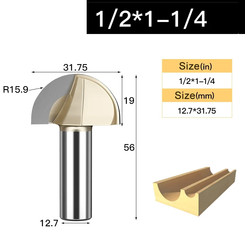 Frez kształtowy wklęsły do drewna - węglik spiekany 12.7x31.75
