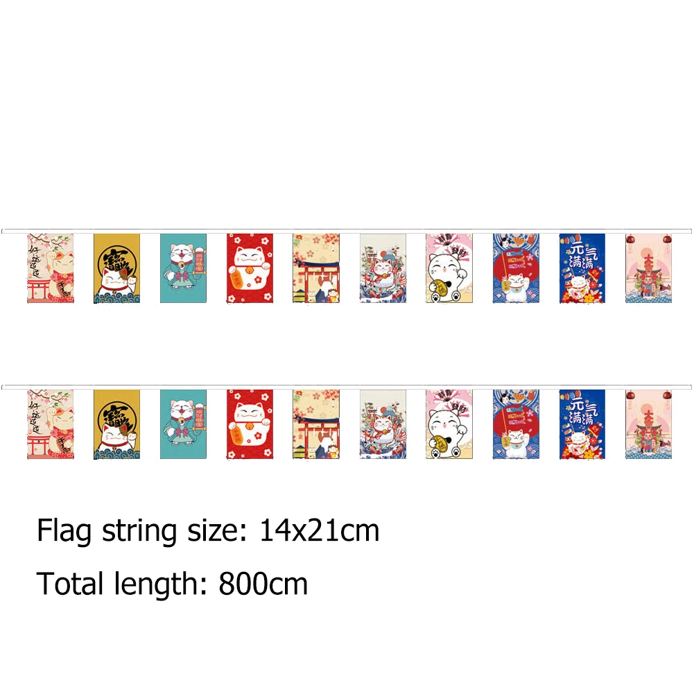Girlanda z flagami Lucky Cat w stylu japońskim Czarny