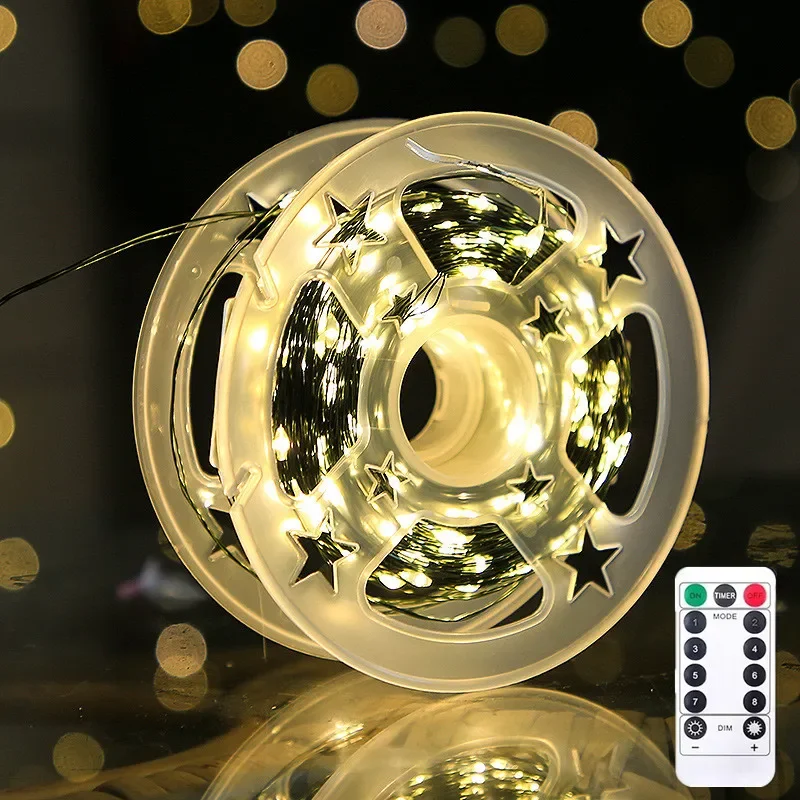 Girlanda LED z pilotem USB — świąteczne lampki na zielonym kablu 5–30 m Niebieski