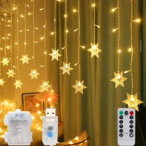 Girlanda LED płatki śniegu 3M kurtyna świetlna USB Ciepły biały