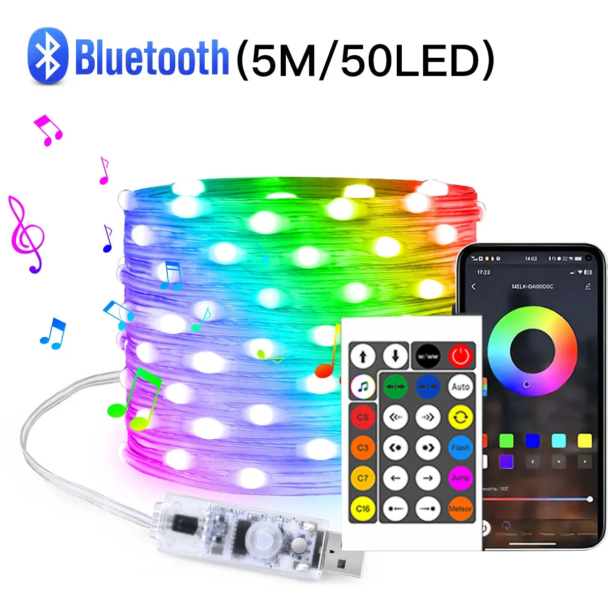 Girlanda LED RGBIC 20M USB Bluetooth sterowanie aplikacją do dekoracji imprezy Niebieski