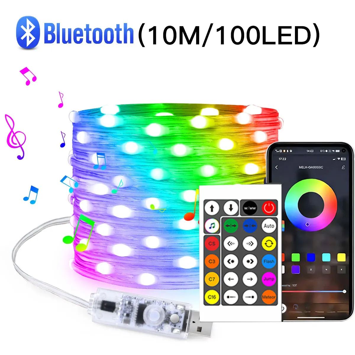 Girlanda LED RGBIC 20M USB Bluetooth sterowanie aplikacją do dekoracji imprezy Zmienny