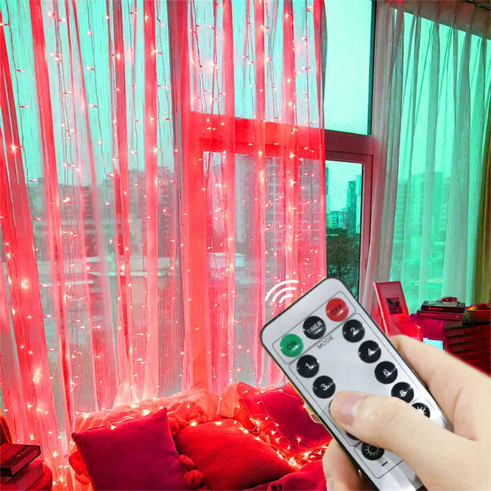 Girlanda LED USB z kurtyny świetlnej — 8 trybów, ciepłe i kolorowe LED Ciepły biały