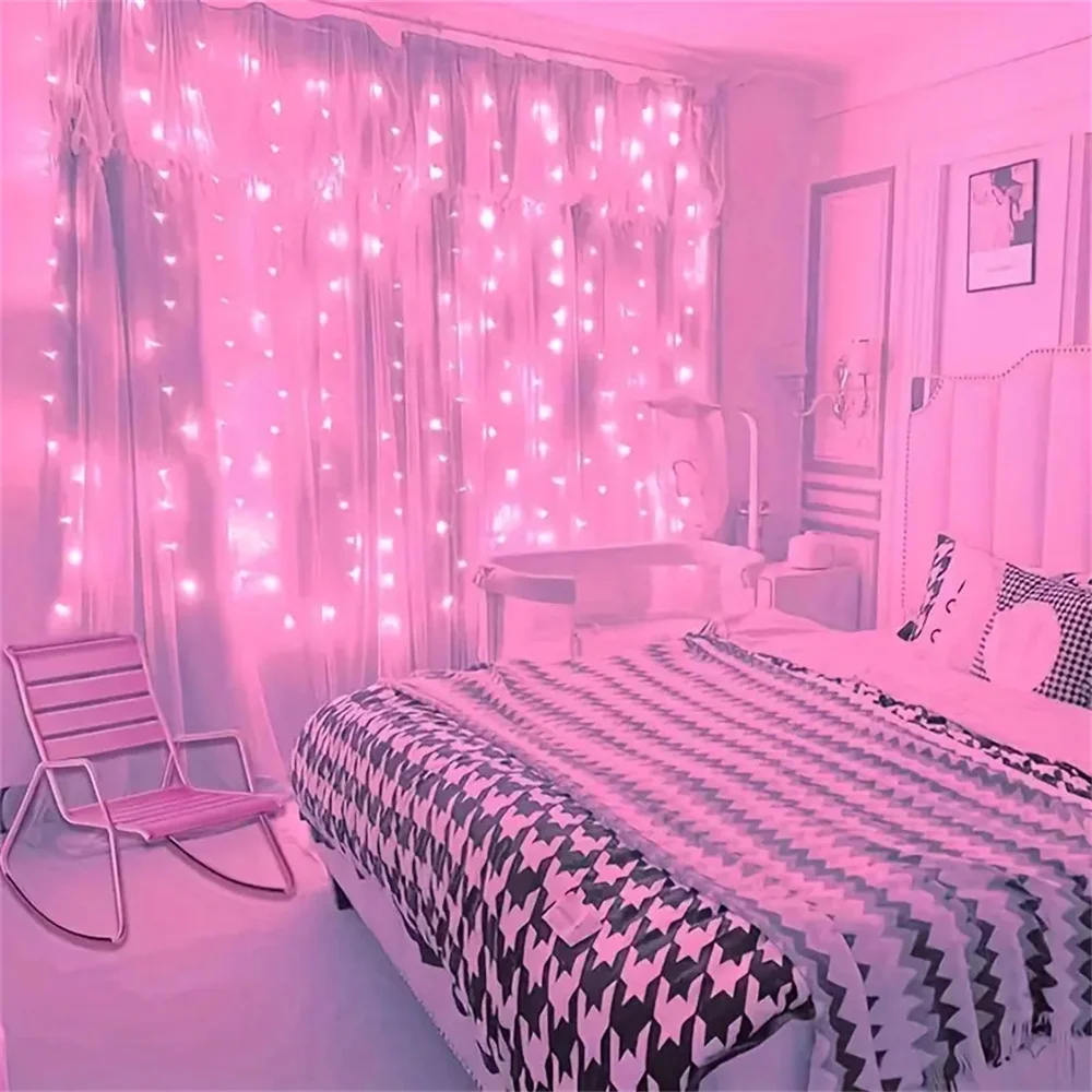 Girlanda LED USB z kurtyny świetlnej — 8 trybów, ciepłe i kolorowe LED Czerwony