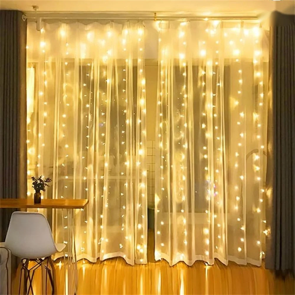 Girlanda LED USB z kurtyny świetlnej — 8 trybów, ciepłe i kolorowe LED Niebieski