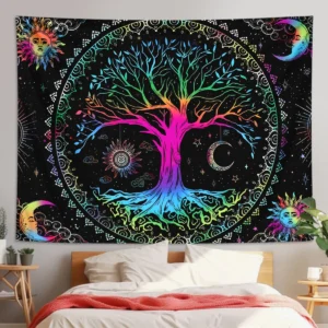 Gobelin Drzewo Życia estetyczny Galaxy słońce księżyc gwiazdy Fioletowy/фиолетовый