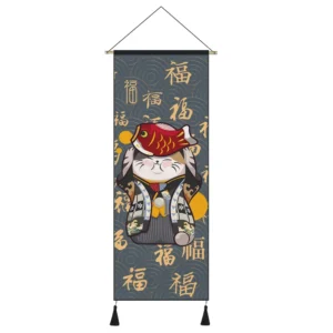 Gobelin japoński Maneki Neko – zwój kakemono do salonu Morela