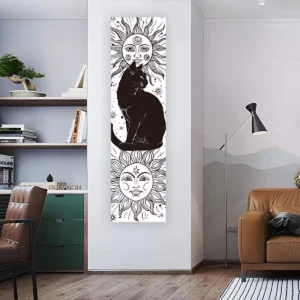 Gobelin mandala czarno-biała słońce i księżyc – pionowy gobelin z gwiazdami Armijna zieleń