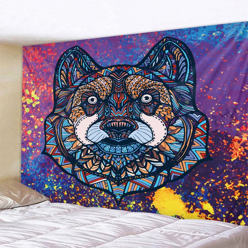 Gobelin mandala dzikie zwierzęta – lew tygrys leopard dekoracja boho Brązowy