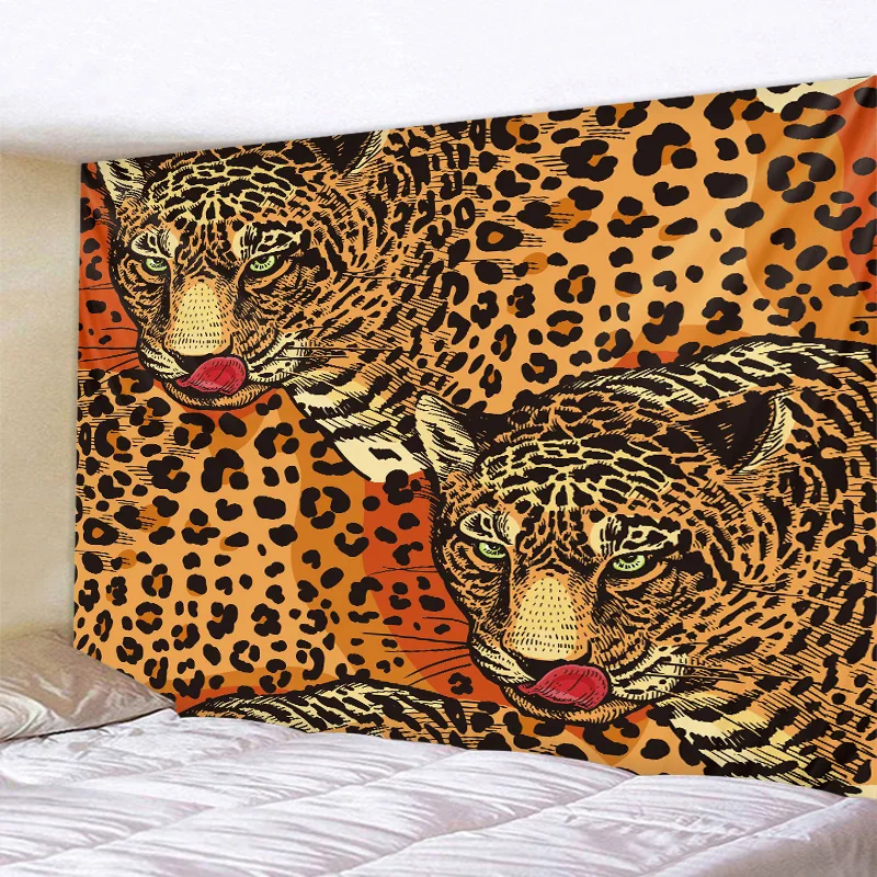 Gobelin mandala dzikie zwierzęta – lew tygrys leopard dekoracja boho Khaki
