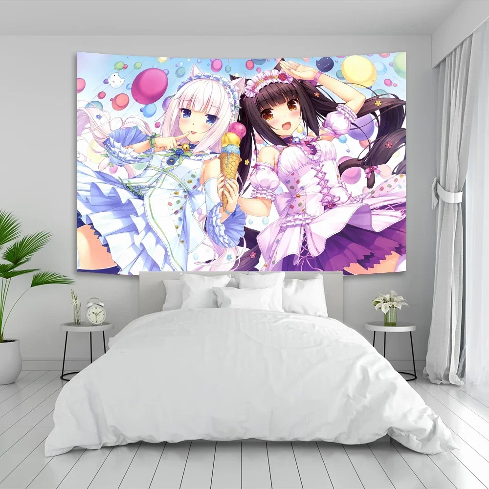 Gobelin ścienny Anime Nekoparas Kawaii — plakat tkaninowy do sypialni Brązowy