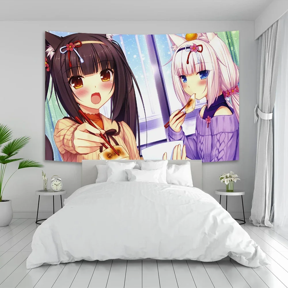 Gobelin ścienny Anime Nekoparas Kawaii — plakat tkaninowy do sypialni Khaki