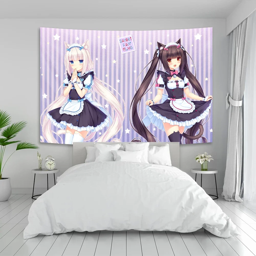 Gobelin ścienny Anime Nekoparas Kawaii — plakat tkaninowy do sypialni Ciemny szary
