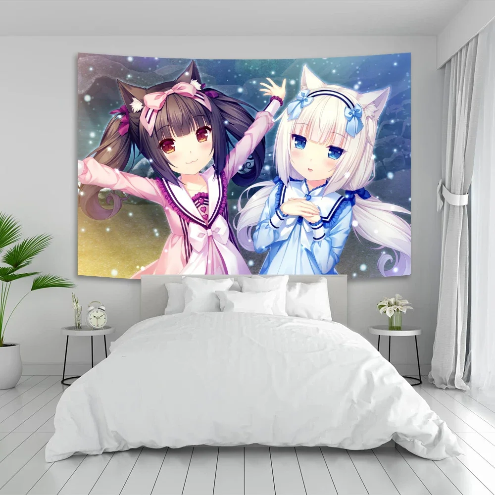 Gobelin ścienny Anime Nekoparas Kawaii — plakat tkaninowy do sypialni Czekolada