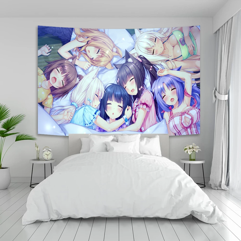 Gobelin ścienny Anime Nekoparas Kawaii — plakat tkaninowy do sypialni Głęboki fiolet