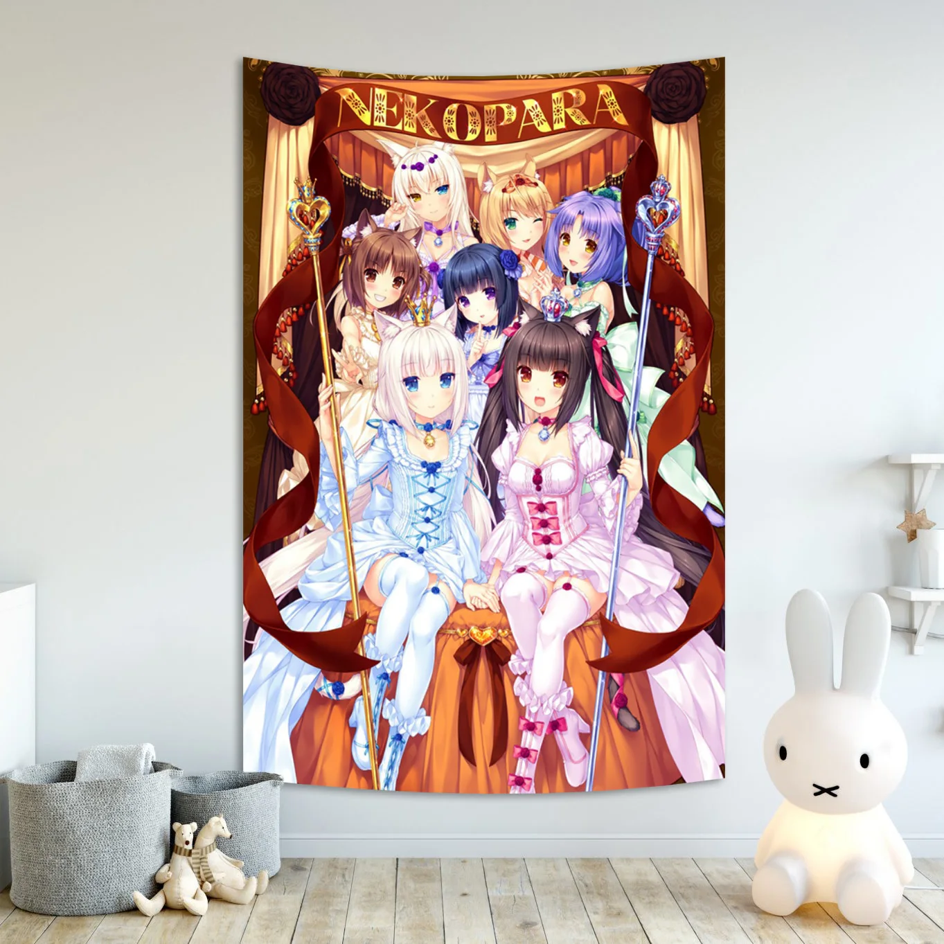 Gobelin ścienny Anime Nekoparas Kawaii — plakat tkaninowy do sypialni Granatowy