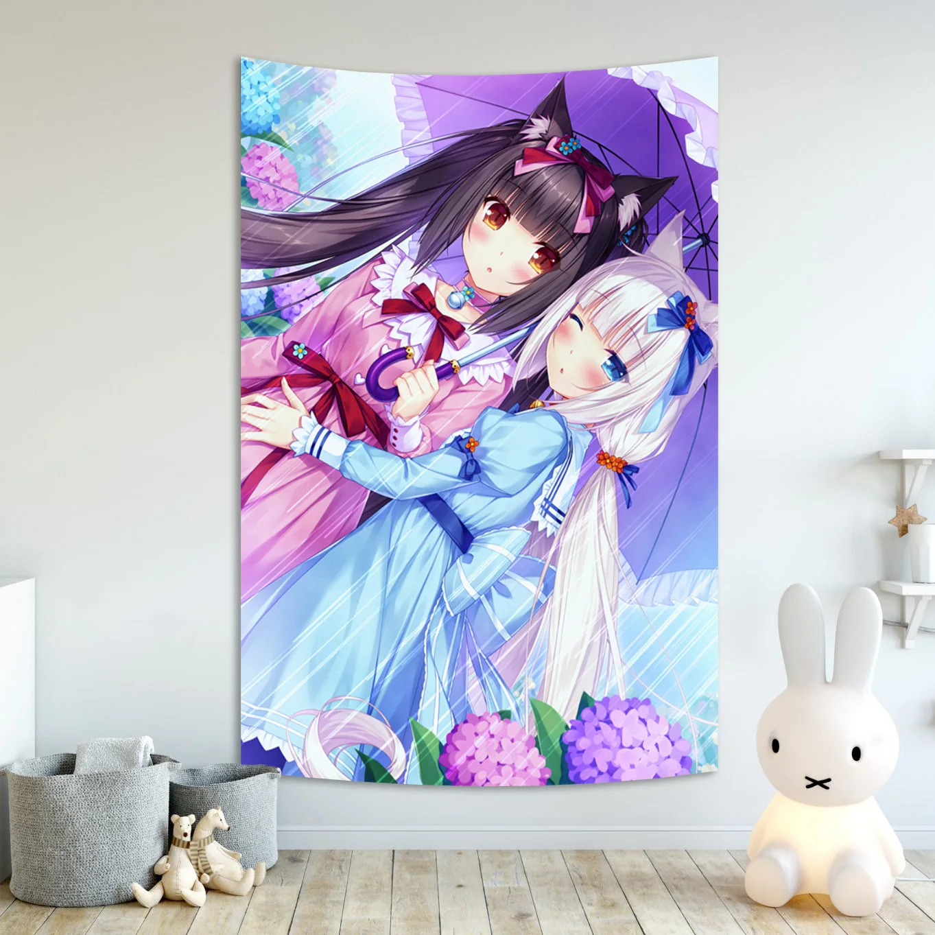 Gobelin ścienny Anime Nekoparas Kawaii — plakat tkaninowy do sypialni Jasnozielony