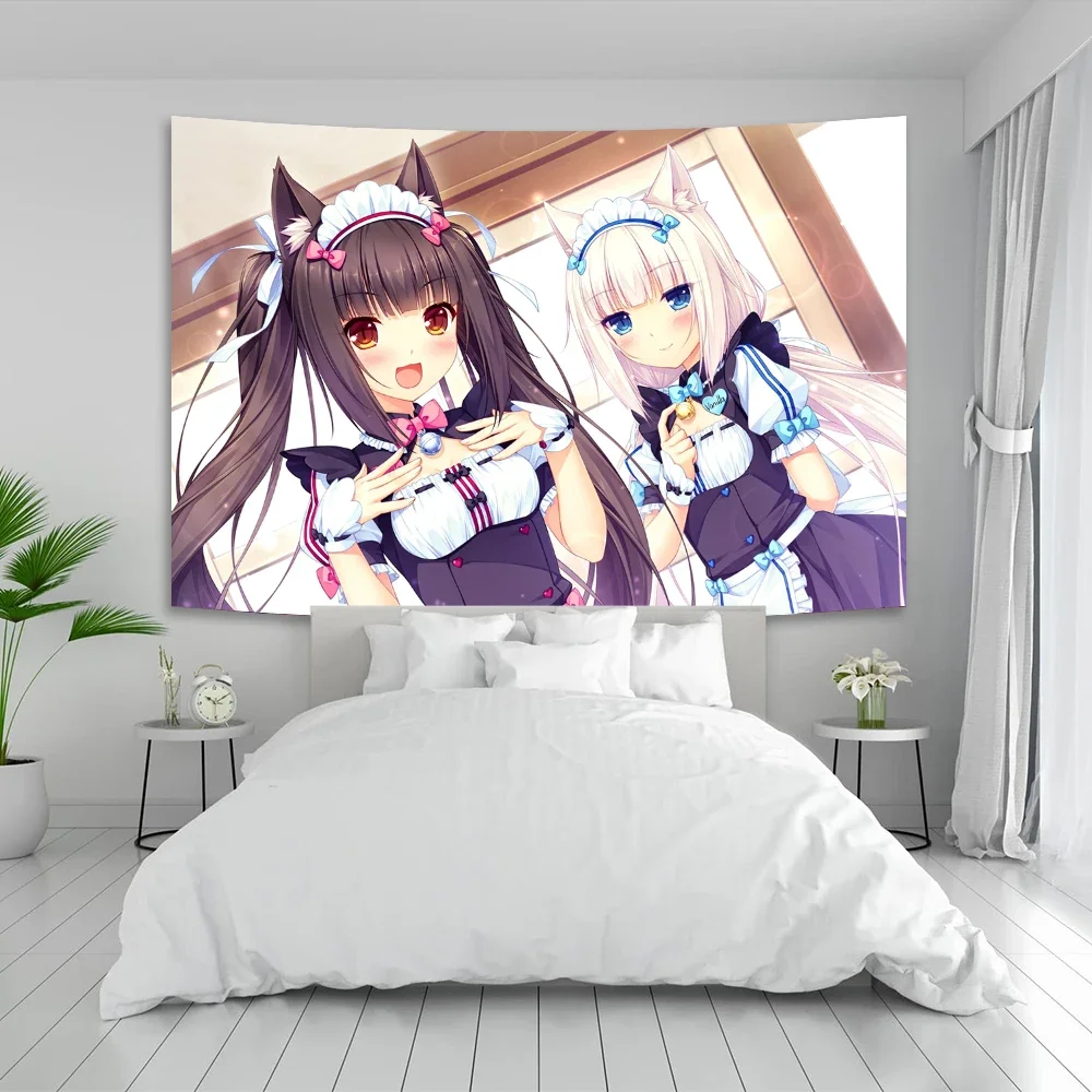 Gobelin ścienny Anime Nekoparas Kawaii — plakat tkaninowy do sypialni świecić