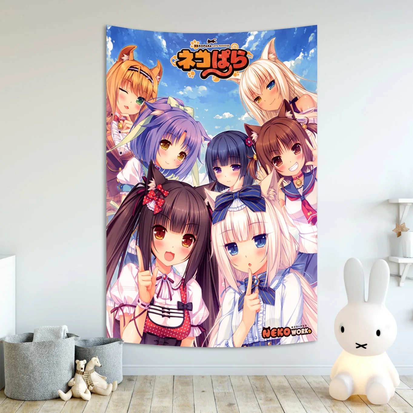 Gobelin ścienny Anime Nekoparas Kawaii — plakat tkaninowy do sypialni Zielony