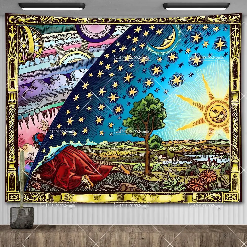 Gobelin ścienny Flammarion - dekoracja w stylu tarota Fioletowo szary